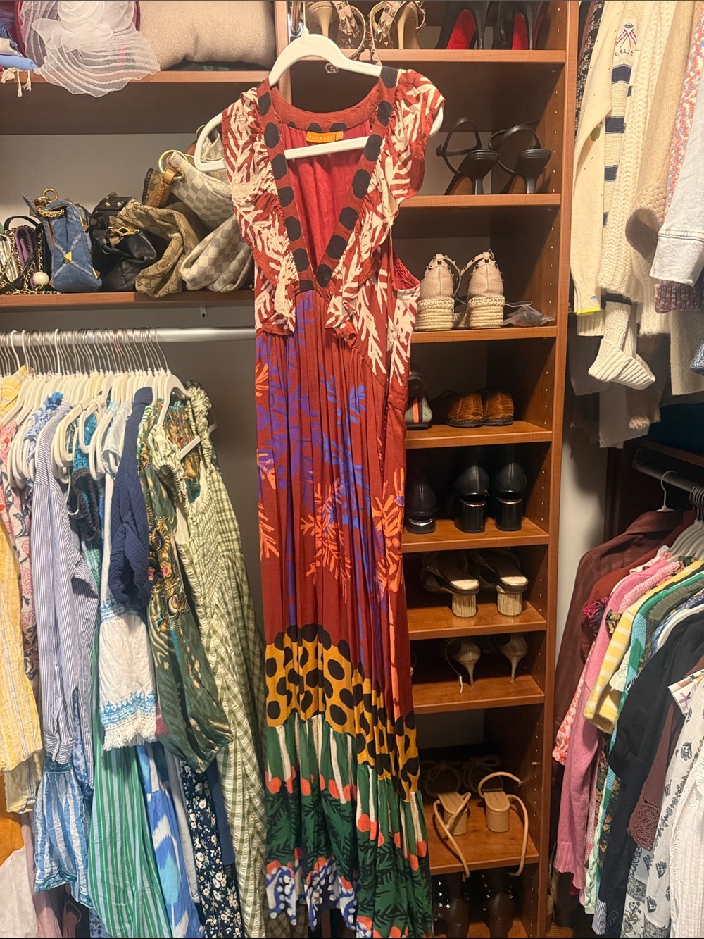 Oliphant Rust Multicolor Sleeveless V-Neck Maxi Dress